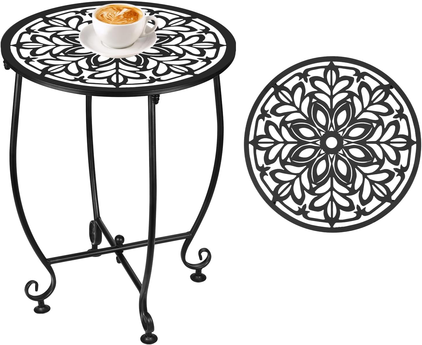 Outdoor Side Table,Outdoor Small Table,Weather Metal Resistant Steel Patio Side Table, Round Outside Table for Porch, Garden,Indoor&Outdoor,Black (Style E)