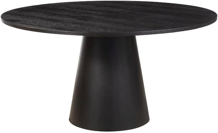 Alpine Furniture Brown Round Dining Table 59 Inches, Natural Finish with Tapered Pedestal Base, Solid Rubberwood Mindi Veneer, Seats 4-6 for Kitchen