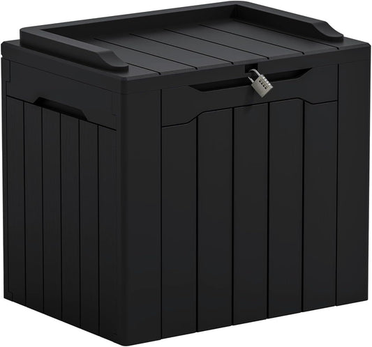 Greesum 31 Gallon Resin Deck Box Large Outdoor Storage for Patio Furniture, Garden Tools, Pool Supplies, Weatherproof and UV Resistant, Lockable, Dark Black