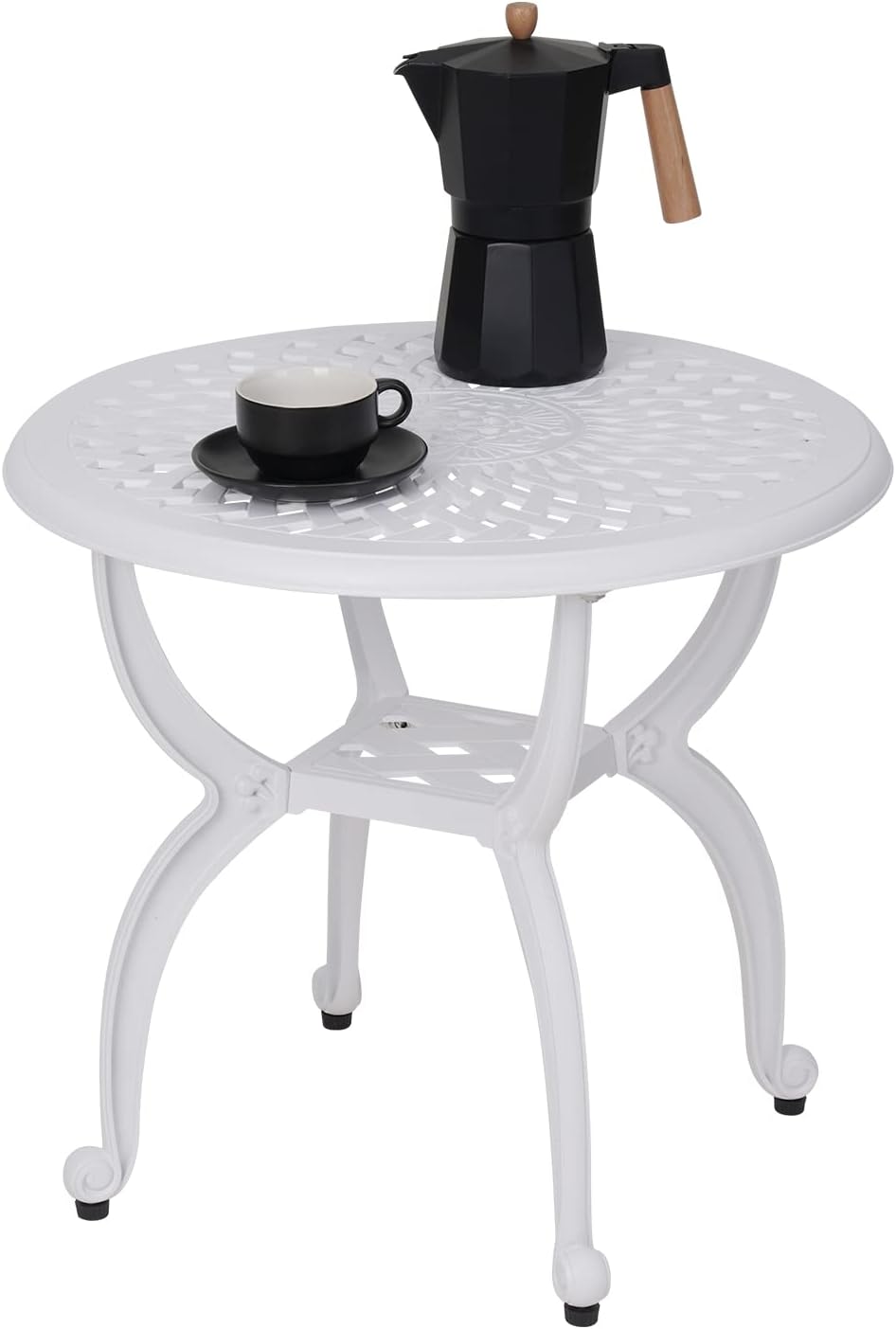JARDIN DE CENTENNIAL Cast Aluminum Side/End Table, Anti-Rust Coffee Bistro Table for Outdoor, Patio, Indoor, Garden, Porch, Balcony (Round Black)