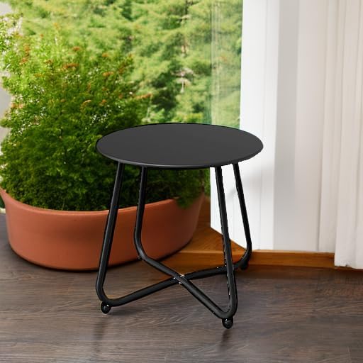 Grand patio Outdoor Side Table, 18-inch Small Round Side Table with Adjustable Feet, Elegant Patio Furniture for Balcony Porch Deck Poolside, Black