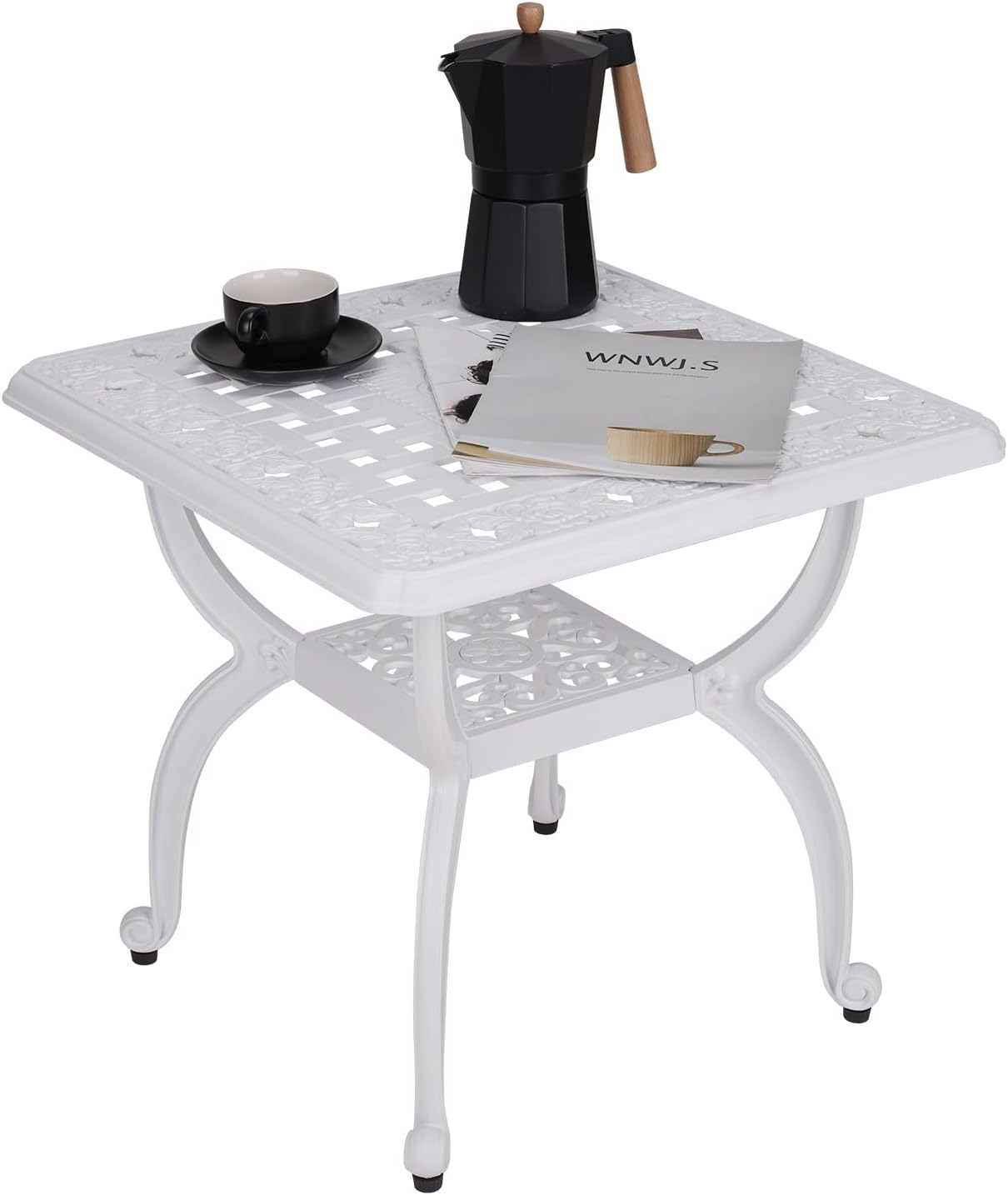 JARDIN DE CENTENNIAL Cast Aluminum Side/End Table, Anti-Rust Coffee Bistro Table for Outdoor, Patio, Indoor, Garden, Porch, Balcony (Round Black)