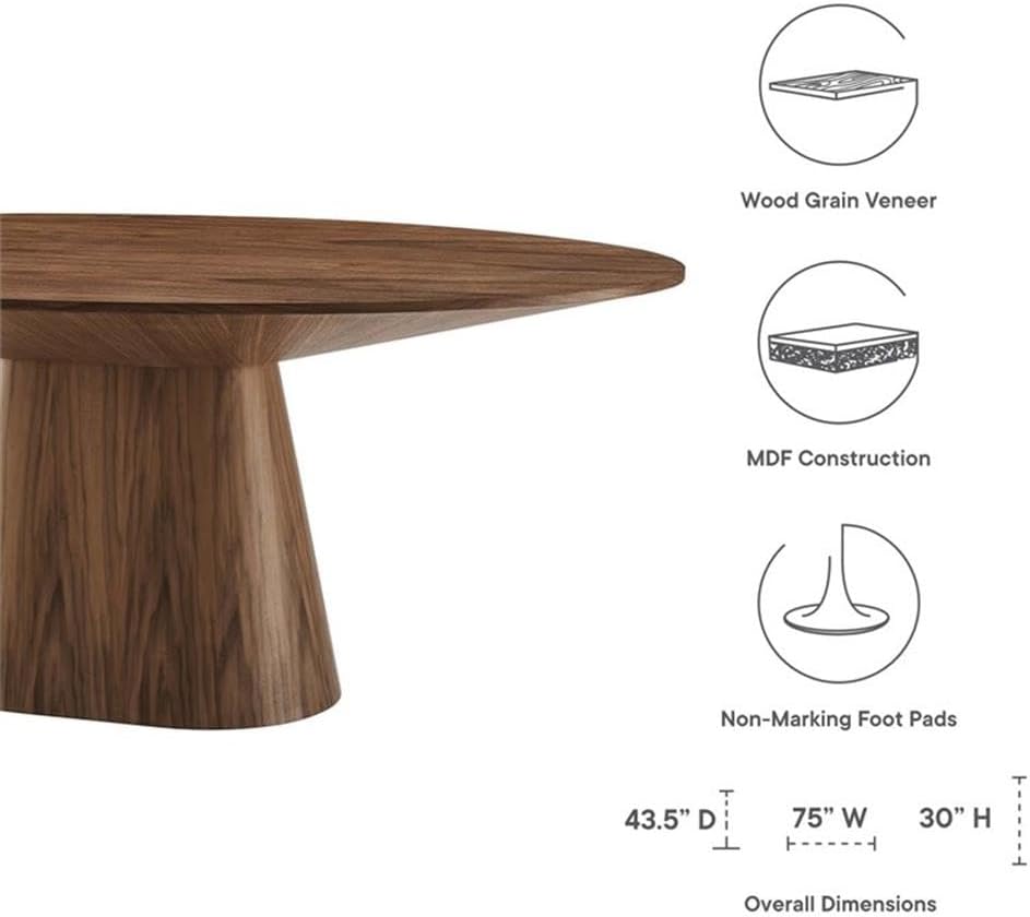 Modway Provision 47" Round Wood Grain Dining Table in Walnut