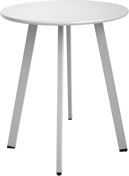 Outdoor Side Table - Weather Resistant Patio Table, Round Metal Steel, Waterproof End Table for Garden, Balcony, Yard, White