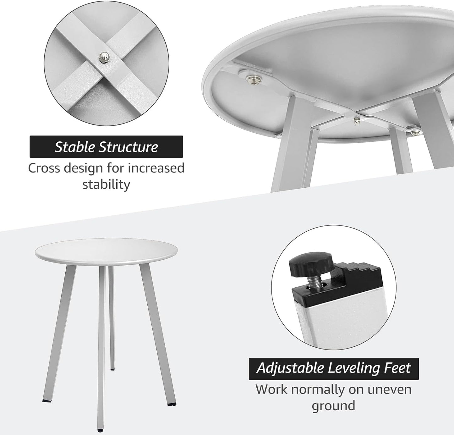 Outdoor Side Table - Weather Resistant Patio Table, Round Metal Steel, Waterproof End Table for Garden, Balcony, Yard, White