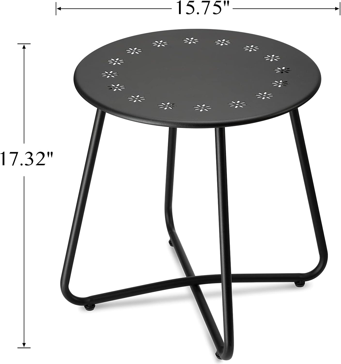 danpinera Outdoor Side Tables with Flower Cut Outs, Weather Resistant Steel Patio Side Table, Small Round Outdoor End Table Metal Side Table for Patio Yard Balcony Garden Black