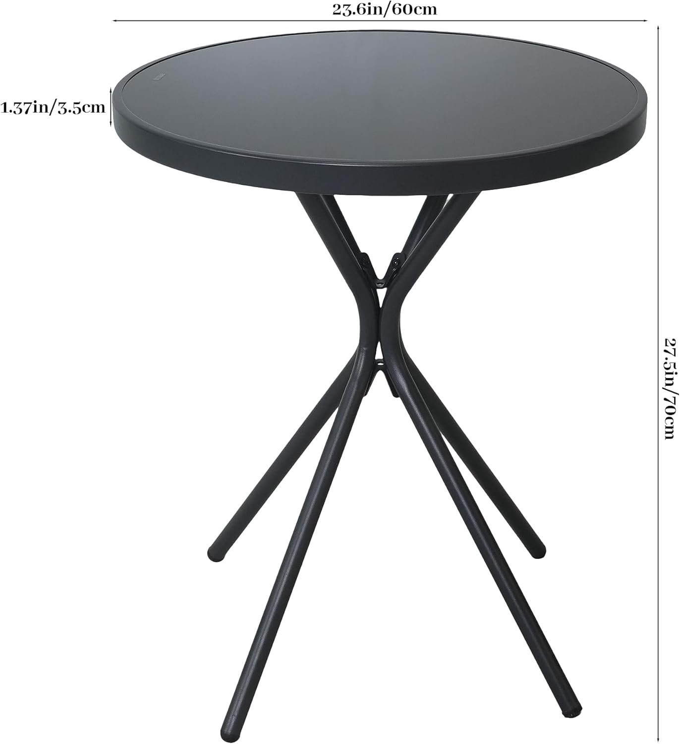 Outdoor Coffee Table with Tempered Glass Top - 23" Metal Bistro Table, All-Weather Steel Accent Table for Patio, Garden & Poolside, Small Space Side Table