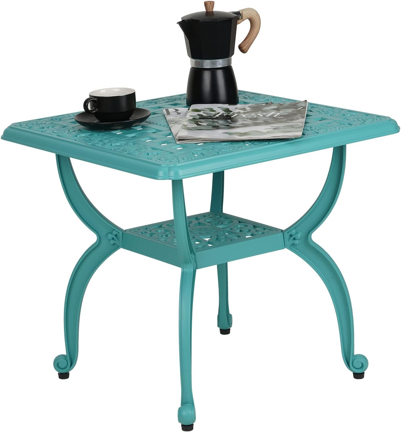 JARDIN DE CENTENNIAL Cast Aluminum Side/End Table, Anti-Rust Coffee Bistro Table for Outdoor, Patio, Indoor, Garden, Porch, Balcony (Round Black)