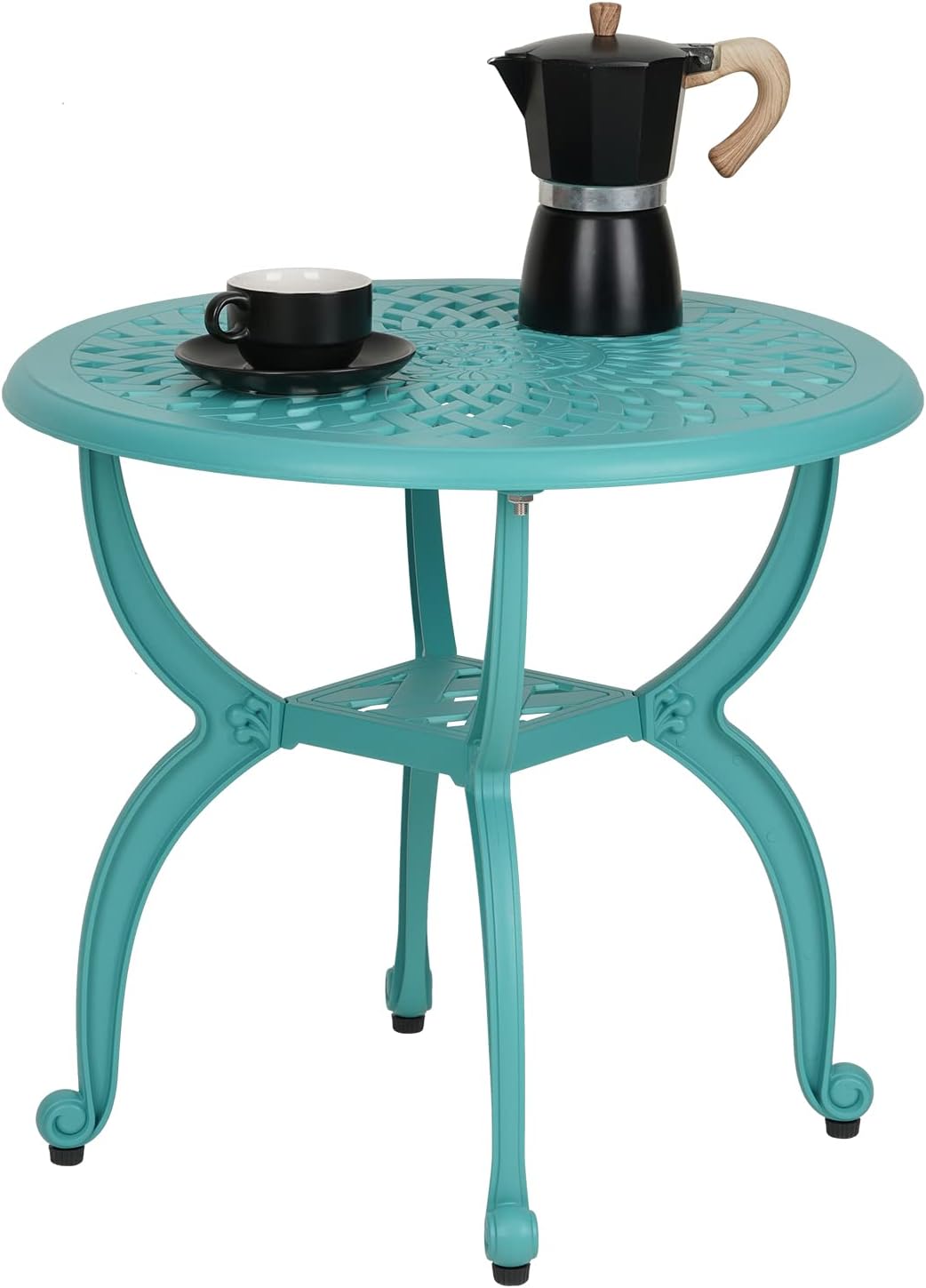 JARDIN DE CENTENNIAL Cast Aluminum Side/End Table, Anti-Rust Coffee Bistro Table for Outdoor, Patio, Indoor, Garden, Porch, Balcony (Round Black)