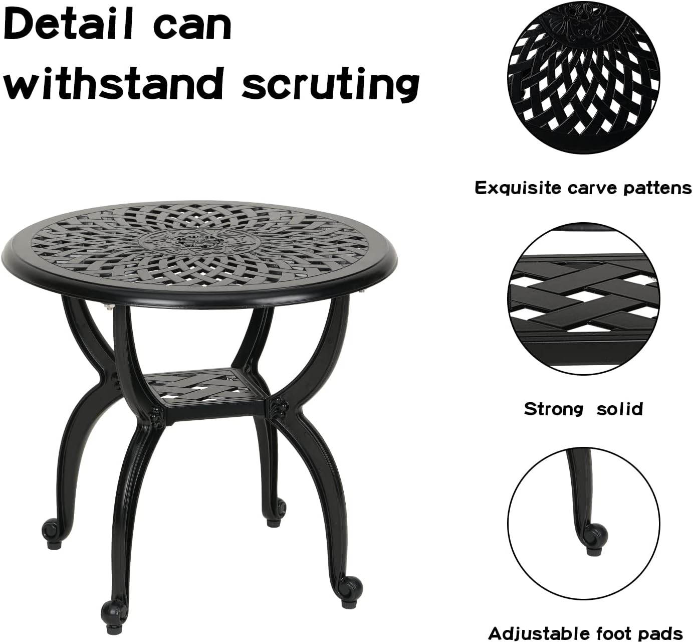 JARDIN DE CENTENNIAL Cast Aluminum Side/End Table, Anti-Rust Coffee Bistro Table for Outdoor, Patio, Indoor, Garden, Porch, Balcony (Round Black)