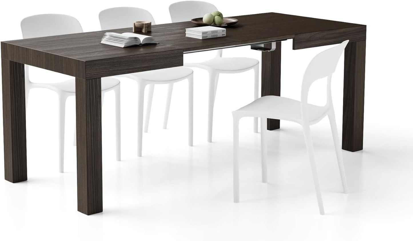 Mobili Fiver, First Extendable Table, 47.2(78.7) x31.5 in, Dark Walnut, for 6-8 People, Expandable Dining Table for Kitchen, Living Room, Italian Furniture