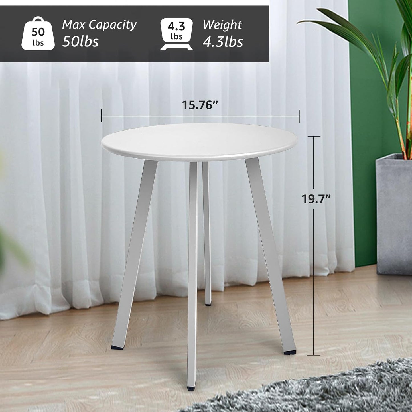 Outdoor Side Table - Weather Resistant Patio Table, Round Metal Steel, Waterproof End Table for Garden, Balcony, Yard, White