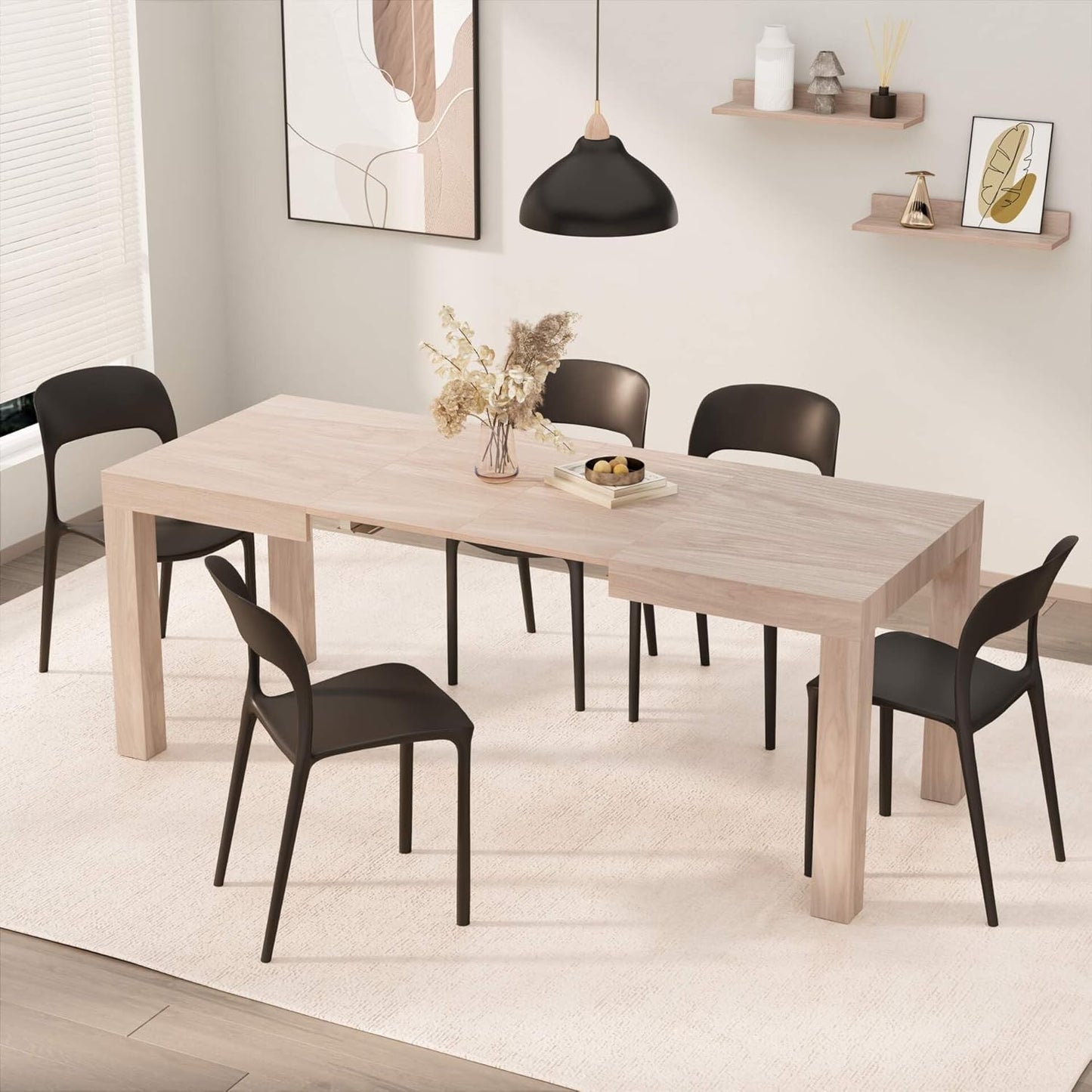 Mobili Fiver, First Extendable Table, 47.2(78.7) x31.5 in, Dark Walnut, for 6-8 People, Expandable Dining Table for Kitchen, Living Room, Italian Furniture