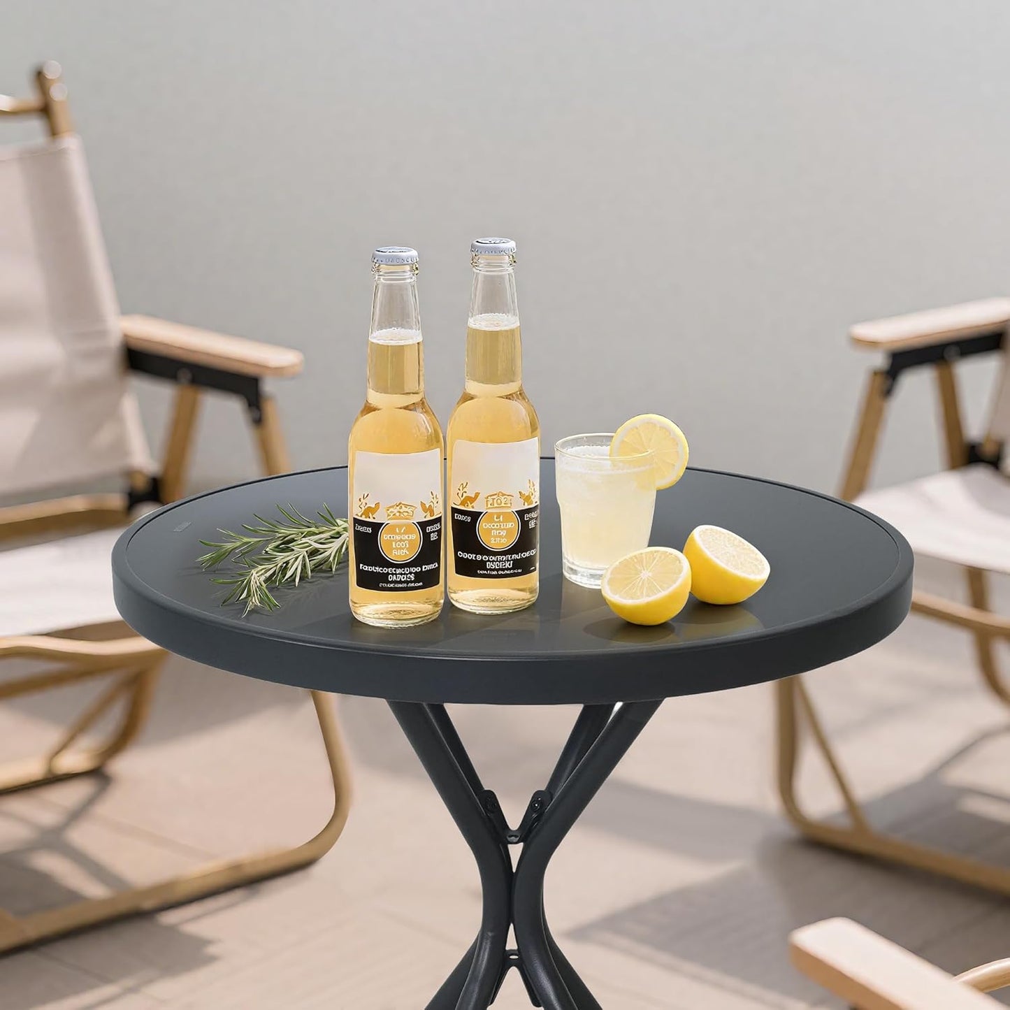 Outdoor Coffee Table with Tempered Glass Top - 23" Metal Bistro Table, All-Weather Steel Accent Table for Patio, Garden & Poolside, Small Space Side Table