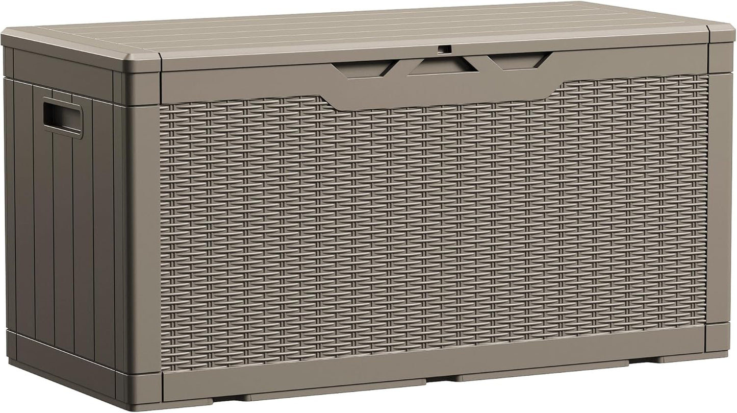 Devoko 100 Gallon Waterproof Large Resin Deck Box Indoor Outdoor Lockable Storage Container for Patio Furniture Cushions Garden Tools (100 Gallon, Black)