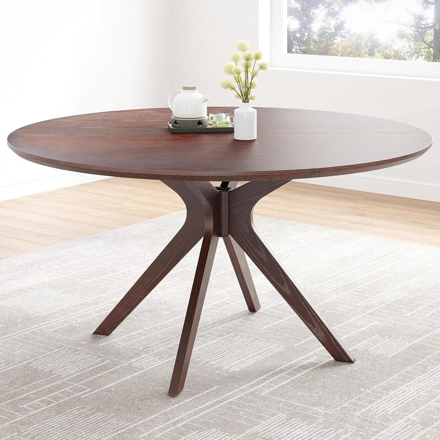 Soohow 47.2" Solid Wood Round Dining Kitchen Table for 4-6 People with Intersecting Pedestal Base