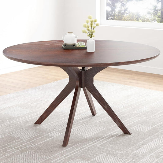 Soohow 47.2" Solid Wood Round Dining Kitchen Table for 4-6 People with Intersecting Pedestal Base