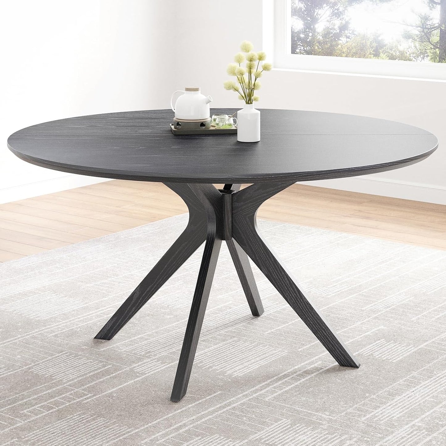 Soohow 47.2" Solid Wood Round Dining Kitchen Table for 4-6 People with Intersecting Pedestal Base