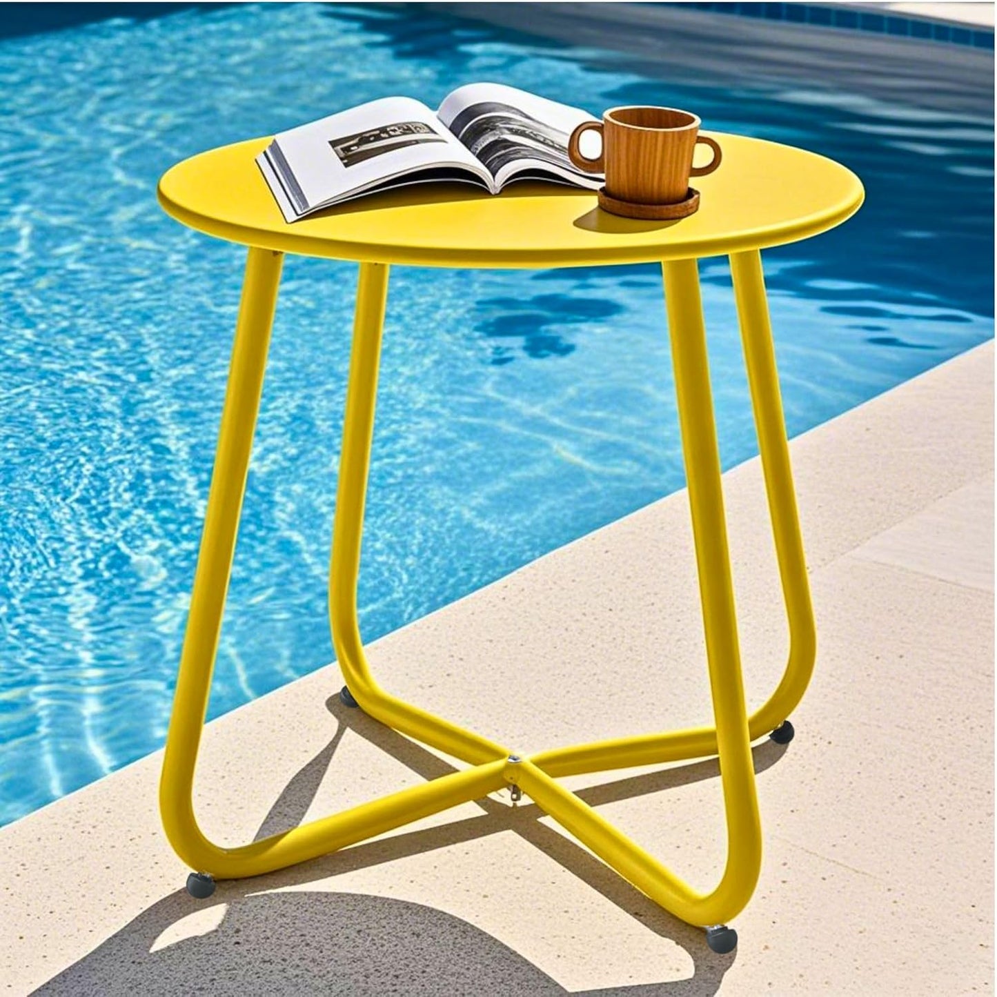 Bean Green Patio Side Table, 18" Weatherproof Steel Outdoor Indoor Side Table for Garden, Balcony, Pool & Tailgate, Rust-Resistant Lightweight Portable Patio End Table