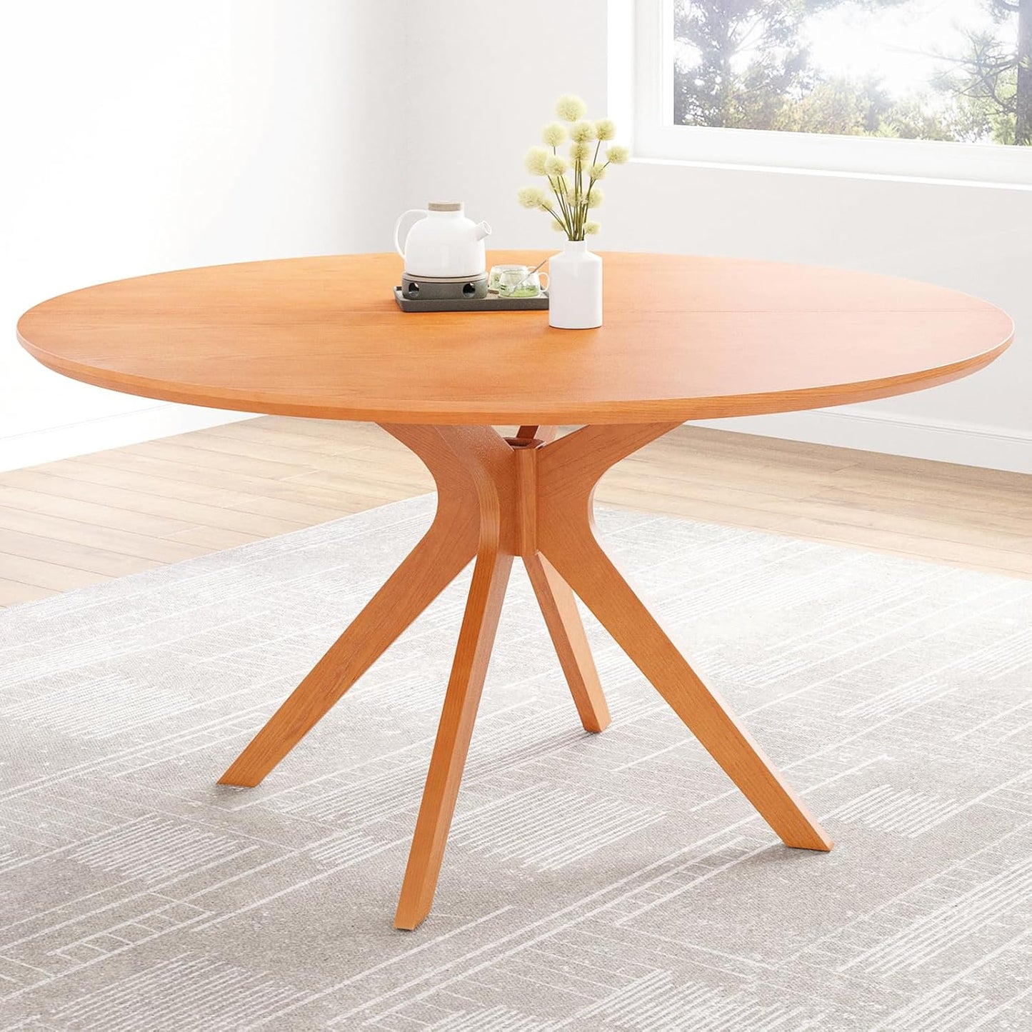 Soohow 47.2" Solid Wood Round Dining Kitchen Table for 4-6 People with Intersecting Pedestal Base