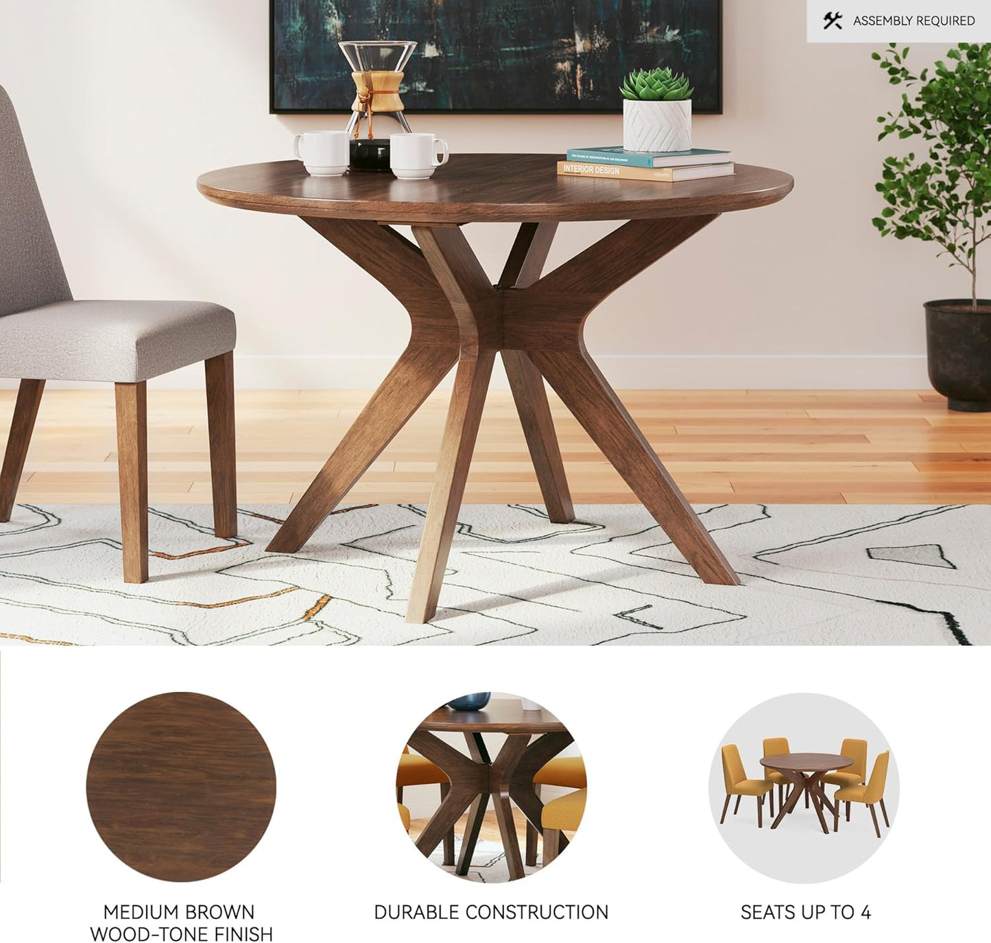 Signature Design by Ashley Lyncott Traditional Round Dining Room Table, Seats up to 4, Brown, 45" W x 29.75" H