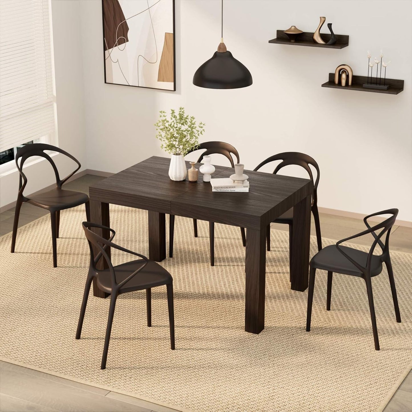 Mobili Fiver, First Extendable Table, 47.2(78.7) x31.5 in, Dark Walnut, for 6-8 People, Expandable Dining Table for Kitchen, Living Room, Italian Furniture