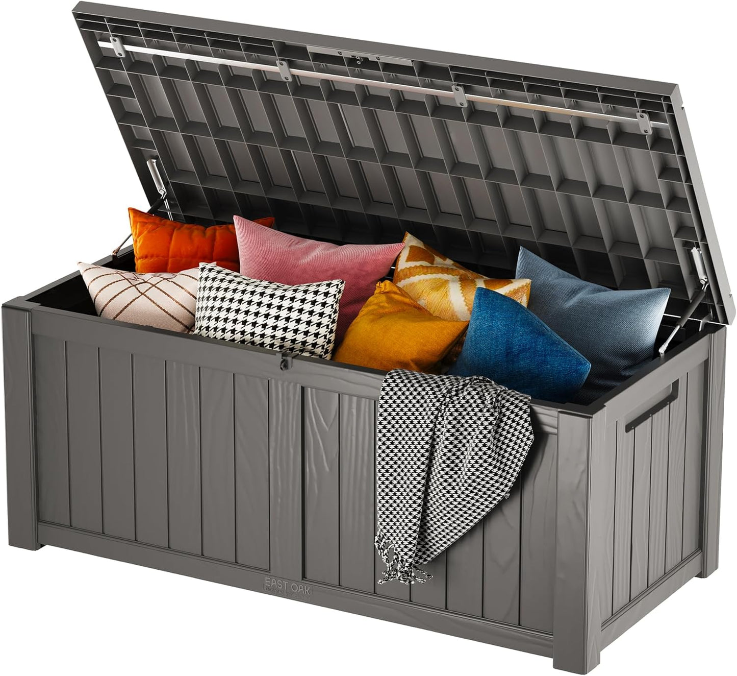 EAST OAK Outdoor Storage Box, 31 Gallon Deck Box Indoor and Outdoor Use, Waterproof Resin Storage Bin for Package Delivery, Patio Cushions, Gardening Tools, Lockable, UV Resistant, Grey