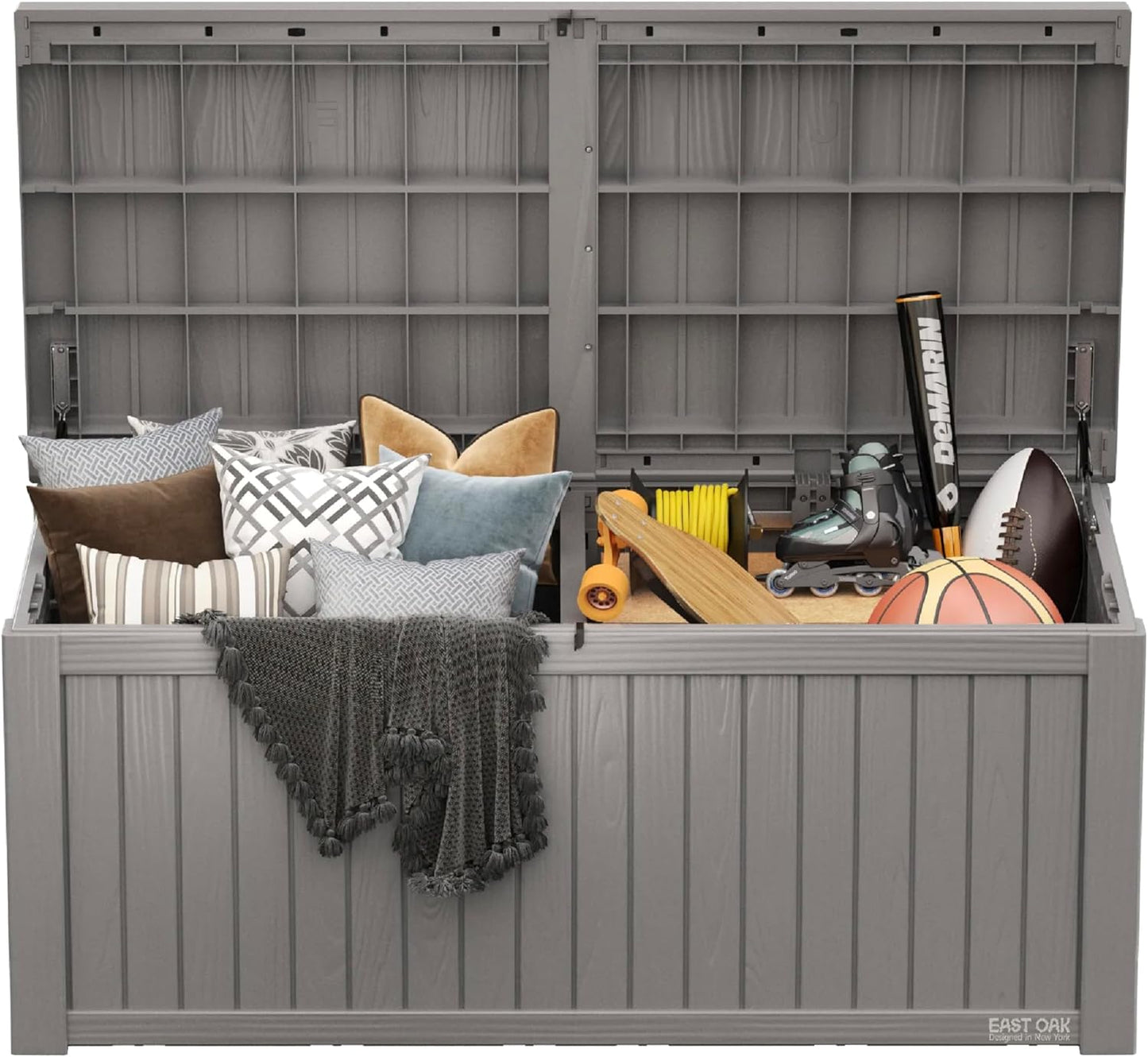 EAST OAK Outdoor Storage Box, 31 Gallon Deck Box Indoor and Outdoor Use, Waterproof Resin Storage Bin for Package Delivery, Patio Cushions, Gardening Tools, Lockable, UV Resistant, Grey