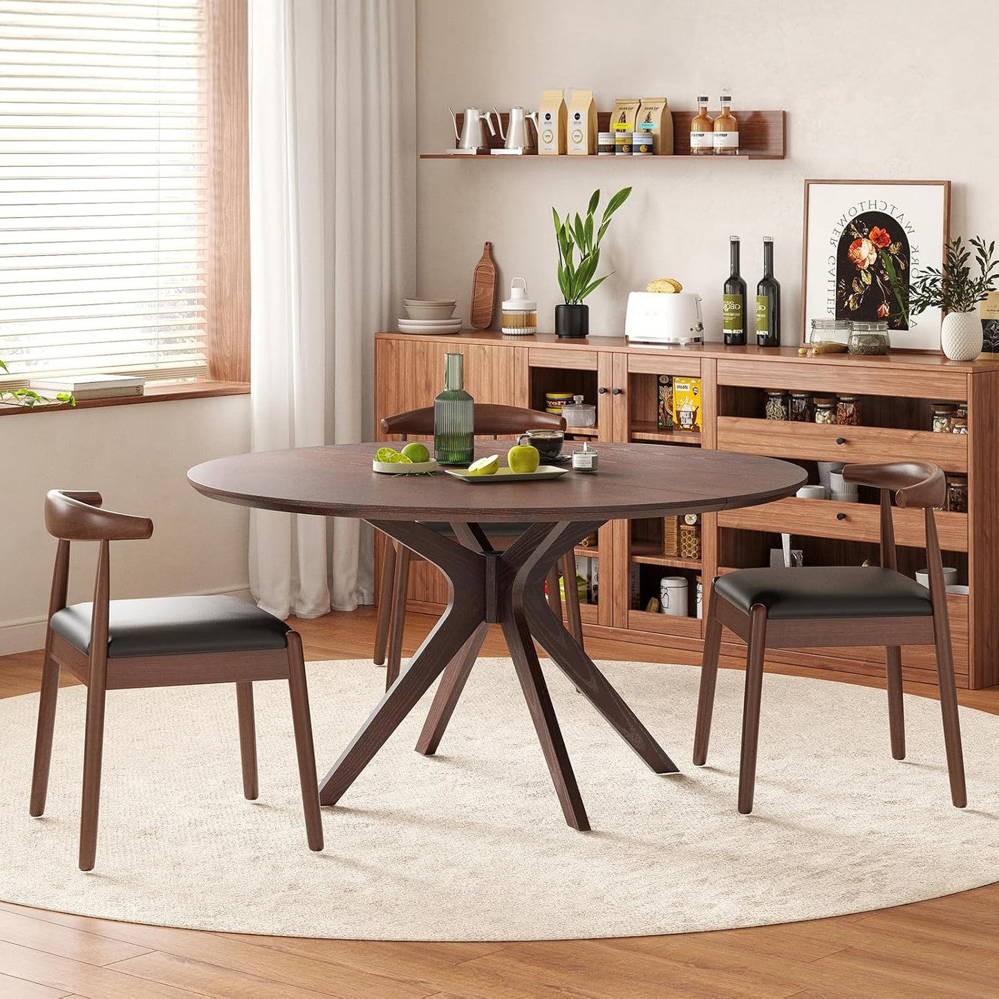 Soohow 47.2" Solid Wood Round Dining Kitchen Table for 4-6 People with Intersecting Pedestal Base