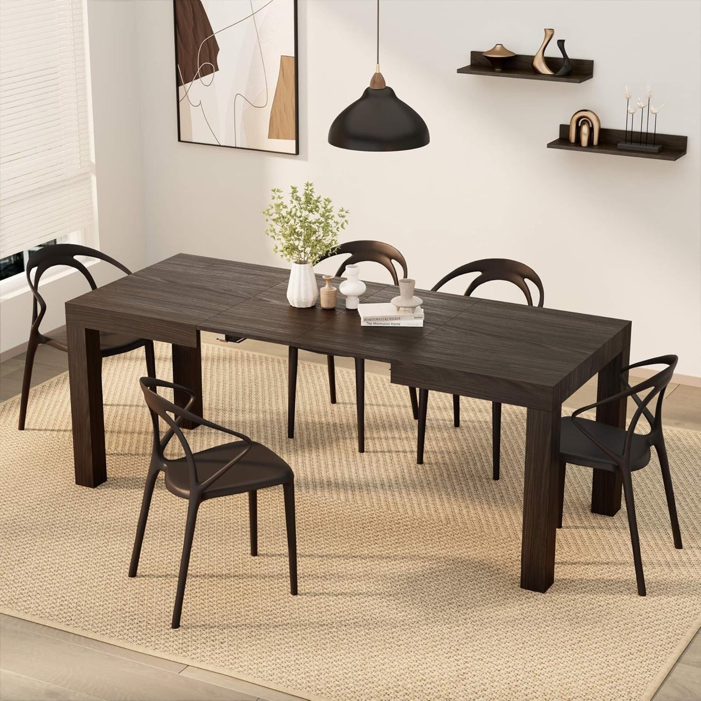 Mobili Fiver, First Extendable Table, 47.2(78.7) x31.5 in, Dark Walnut, for 6-8 People, Expandable Dining Table for Kitchen, Living Room, Italian Furniture