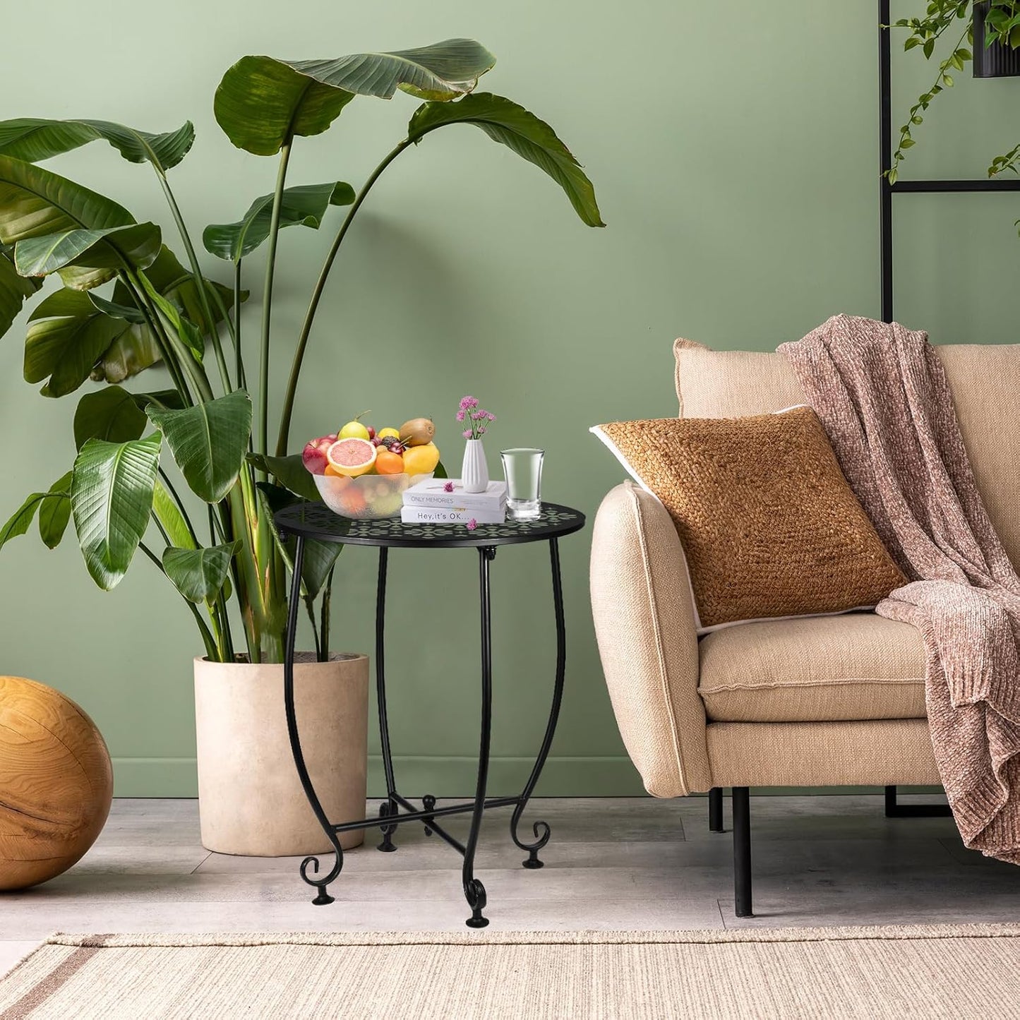 Outdoor Side Table,Outdoor Small Table,Weather Metal Resistant Steel Patio Side Table, Round Outside Table for Porch, Garden,Indoor&Outdoor,Black (Style E)