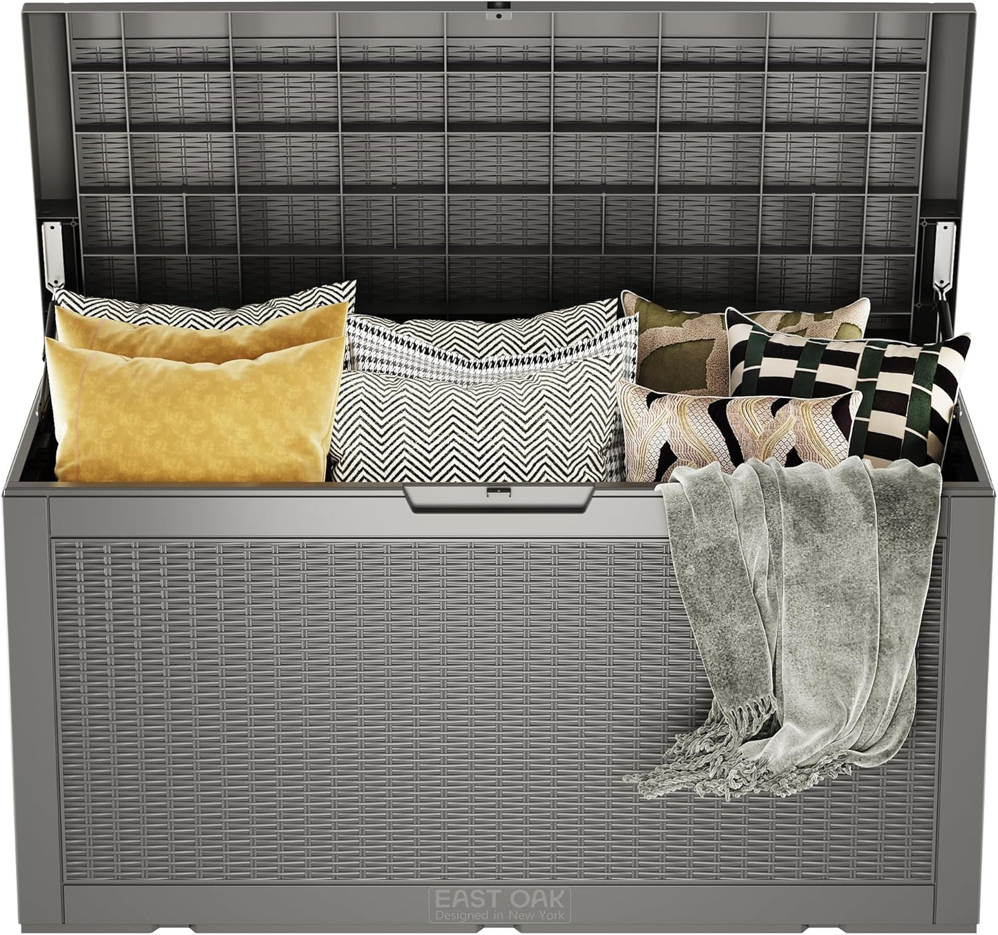 EAST OAK Outdoor Storage Box, 31 Gallon Deck Box Indoor and Outdoor Use, Waterproof Resin Storage Bin for Package Delivery, Patio Cushions, Gardening Tools, Lockable, UV Resistant, Grey